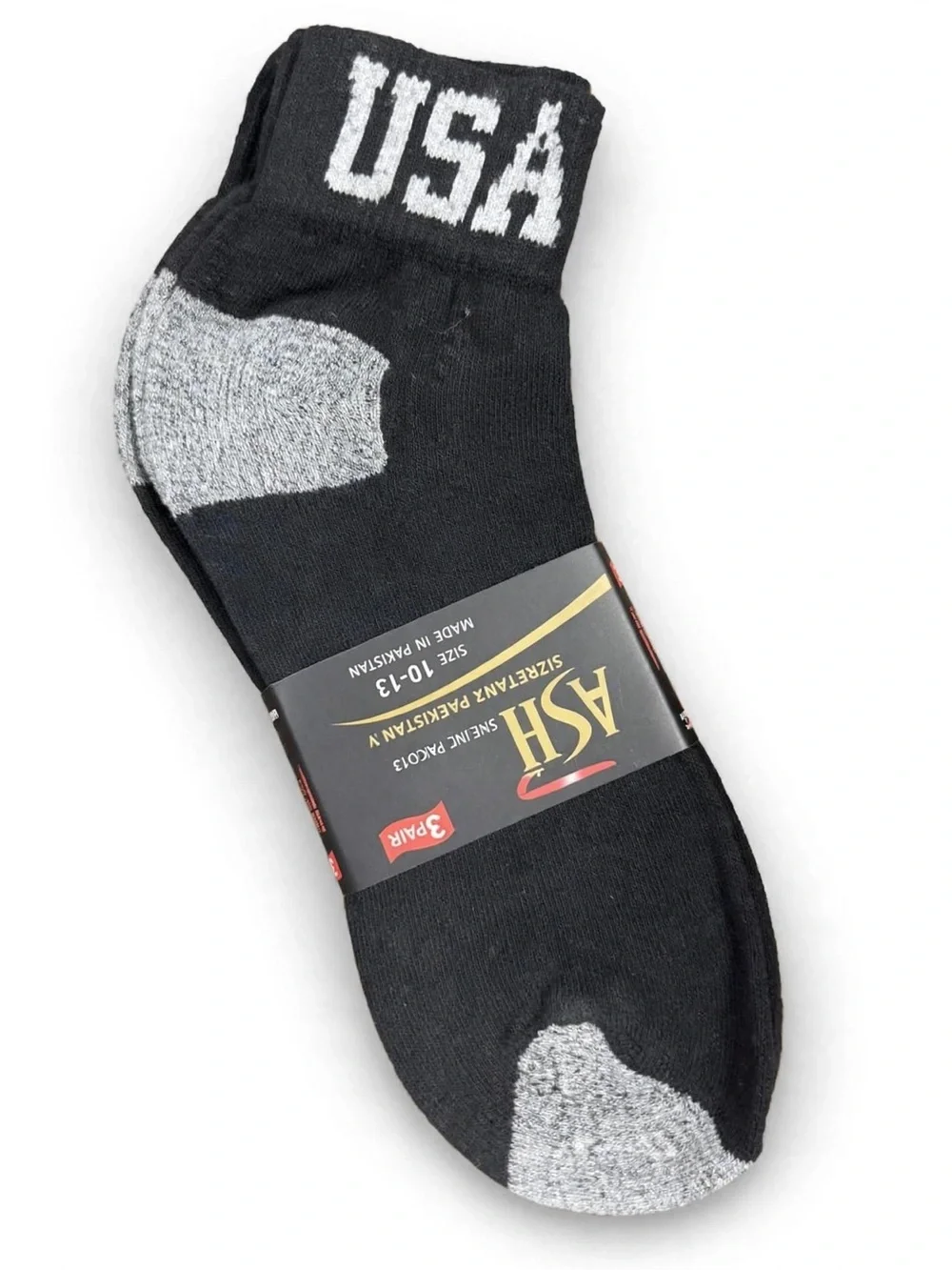 ASH Performance Men’s Black USA Ankle Socks - Gray Heel & Toe 12PACK